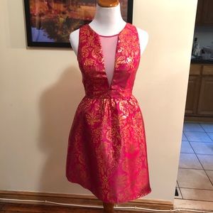 Hot Pink and Gold Criss Cross Halter Dress